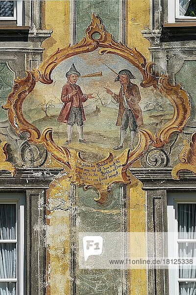 Lüftlmalerei von F. Karner  1764  ehemaliges Bauernhaus  Im Gries  Mittenwald  Oberbayern  Bayern  Deutschland  Europa