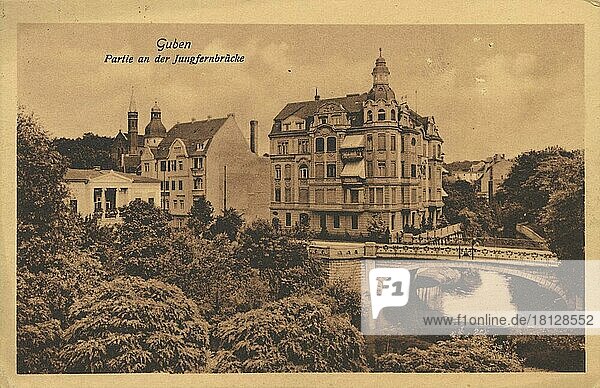Guben  Partie an der Jungfernbrücke  Niederlausitz  Brandenburg  Deutschland  Ansicht um ca 1900-1910  digitale Reproduktion einer historischen Postkarte  Europa
