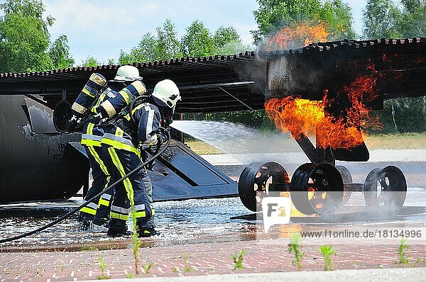 Training ground  fire fighting  fire brigade  dummy aircraft  airport fire brigade  airport  Munich  Bavaria  Germany  Europe