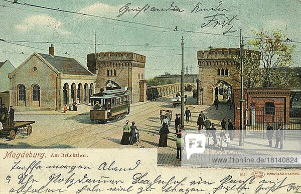 Brücktor in Magdeburg  Sachsen-Anhalt  Deutschland  Ansicht um ca 1910  digitale Reproduktion einer historischen Postkarte  aus der damaligen Zeit  genaues Datum unbekannt  Europa