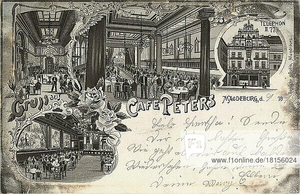 Cafe Peters in Magdeburg  Sachsen-Anhalt  Deutschland  Ansicht um ca 1910  digitale Reproduktion einer historischen Postkarte  aus der damaligen Zeit  genaues Datum unbekannt  Europa