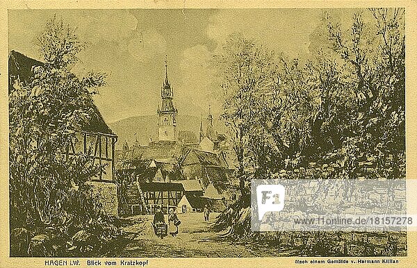 Hagen i. W. Blick vom Kratzkopf  Nordrhein-Westfalen  Deutschland  Ansicht um ca 1900-1910  digitale Reproduktion einer historischen Postkarte  Europa