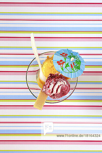 Ice cream in glass bowl