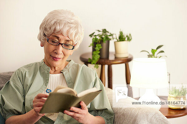 Japanische ältere Frau liest ein Buch