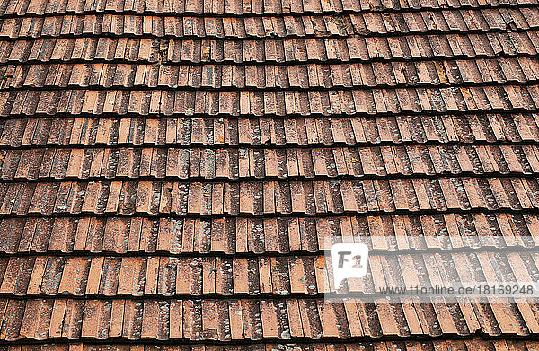 Full frame of old tiled house roof
