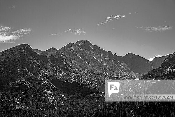 La Sal Mountains in black and white,  part of the southern Rocky Mountains in Utah,  USA; Utah,  United States of America