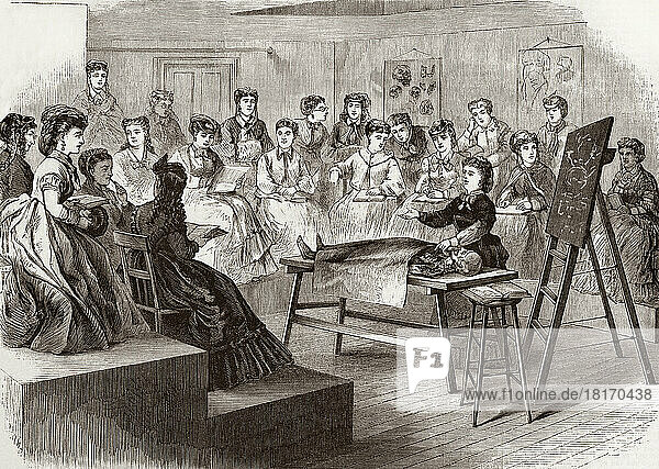 Women students attend a lecture in the Anatomical Lecture Room at the Medical College for Women on East Twelfth Street and Second Avenue  New York  USA. After an illustration from an 1870 edition of Frank Leslie's Illustrated Newspaper.