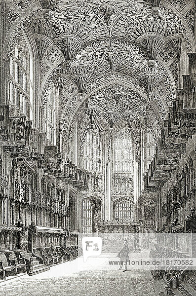 Westminster Abbey  Westminster  London  England. Interior view of the ceiling of the Henry VII Lady Chapel  seen here in the 19th century. The 16th century chapel is located at the far eastern end of Westminster Abbey. From Les Plus Belles Eglises du Monde  published 1861.