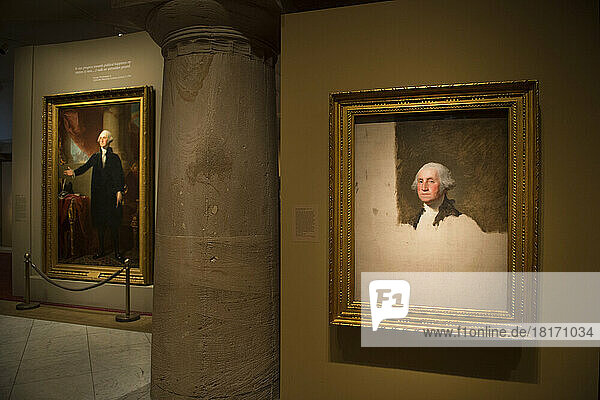 Die National Portrait Gallery im Smithsonian Museum of American Art  mit dem unvollendeten Porträt von George Washington von Gilbert Stuart; Washington  District of Columbia  Vereinigte Staaten von Amerika