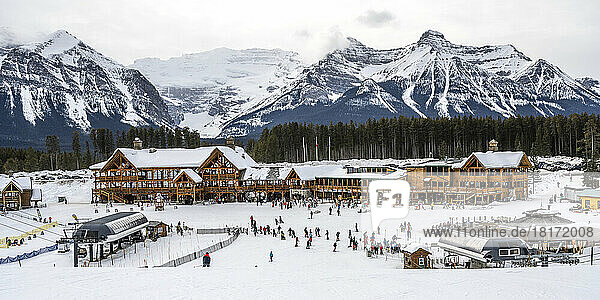 Skiing at a popular ski resort in Banff National Park; Improvement District No. 9  Alberta  Canada
