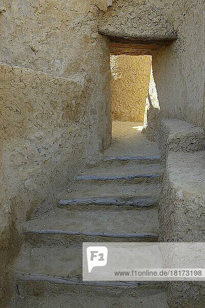 Stairs and Open Doorway  Fortress of Shali (Schali) Old Town of Siwa  Siwa Oasis  Matruh  Libyan Desert  Sahara Desert  Egypt  North Africa  Africa