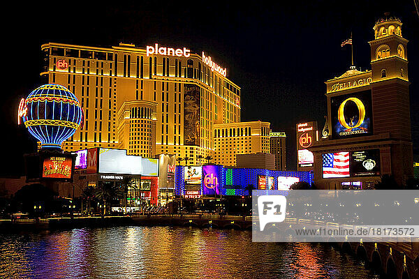 View of Paris Las Vegas and Planet Hollywood Hotel and Casino From Bellagio Hotel  Paradise  Las Vegas  Nevada  USA