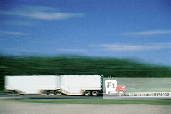 Blurred View of Transport Truck On Road Schreiber  Ontario  Canada