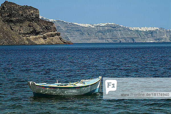 Boat in Ocean  Thirasia  Santorini  Cyclades Islands  Greece
