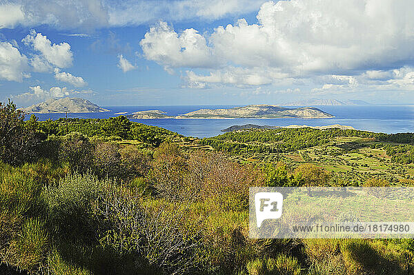 View of Alimia Island and Aegean Sea from Rhodes  Dodecanese  Aegean Sea  Greece  Europe