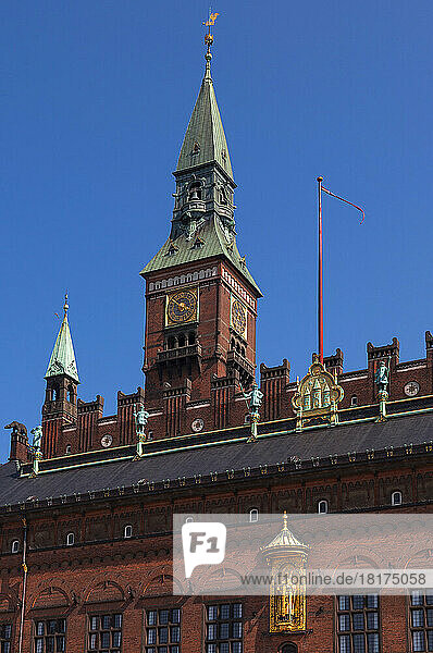 Clock Tower of City Hall  Copenhagen  Denmark