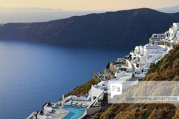 Houses and Hotels on Hillside  Imerovigli  Santorini  Cyclades  Greek Islands  Greece