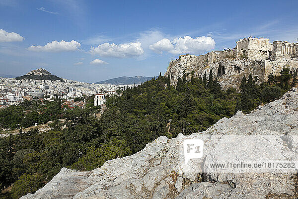 View of Mount Lycabettus and Acropolis  Athens  Greece