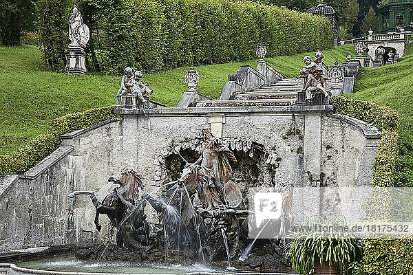 Cascade of Thirty Marble Steps and Neptune Fountain  Linderhof Palace  Oberbayern  Bavaria  Germany