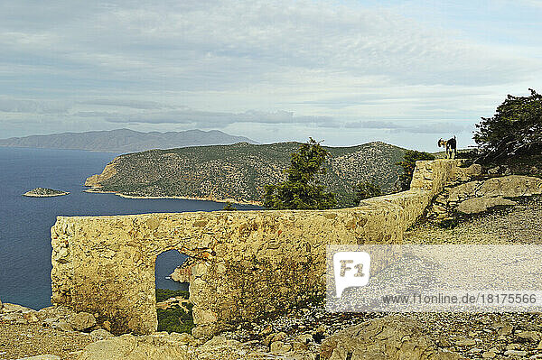 View from Monolithos Castle of coastline and Aegean Sea  Rhodes  Dodecanese  Aegean Sea  Greece  Europe