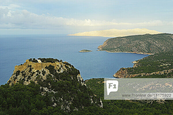Monolithos Castle and Aegean Sea  Rhodes  Dodecanese  Aegean Sea  Greece  Europe