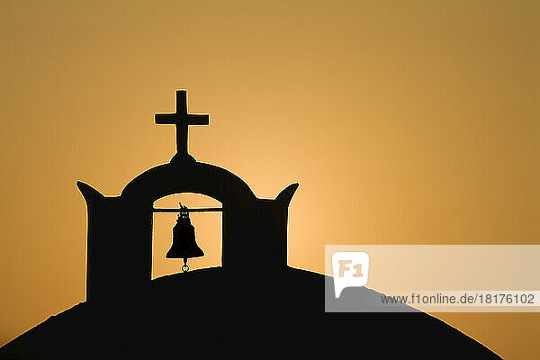 Silhouette of Church at Sunset  Santorini  Cyclades Islands  Greece