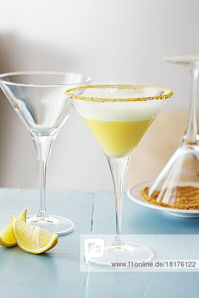Lemon martinis on a blue background