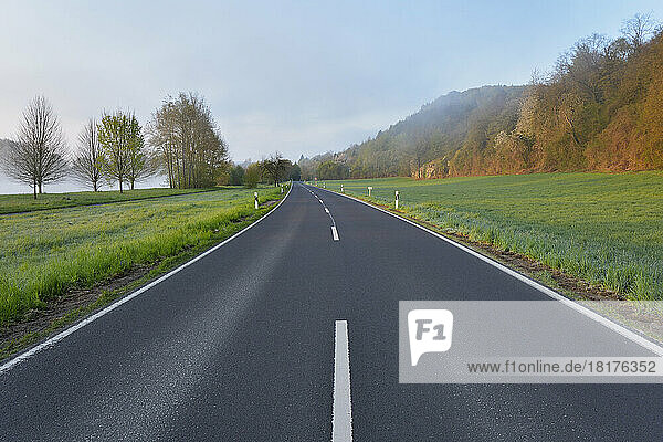 Country Road in Morning  Himmelstadt  Main-Spessart District  Franconia  Bavaria  Germany