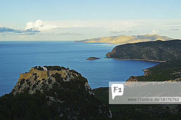 Monolithos Castle and Aegean Sea  Rhodes  Dodecanese  Aegean Sea  Greece  Europe