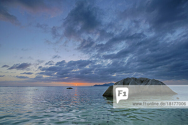 Rocks in Water at Anse Source d´Argent at Sunset  La Digue  Seychelles