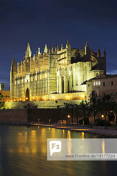 Catedral de Santa María de Palma de Mallorca at Night  Palma  Mallorca  Spain