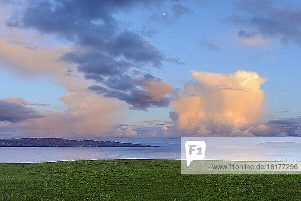 Cumulonimbus clouds at sunset over the ocean at the Isle of Sky in Scotland  Isle of Skye  Scotland  United Kingdom