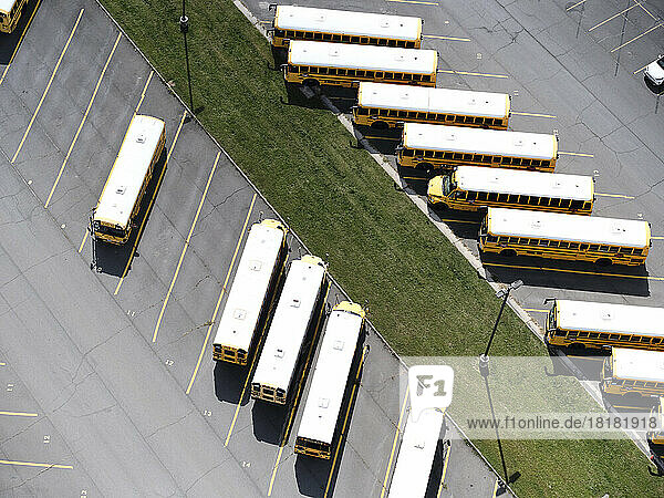 USA  Virginia  Leesburg  Aerial view of school buses in parking lot