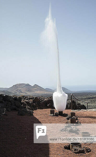 Spain  Canary Islands  Erupting geyser in Timanfaya National Park