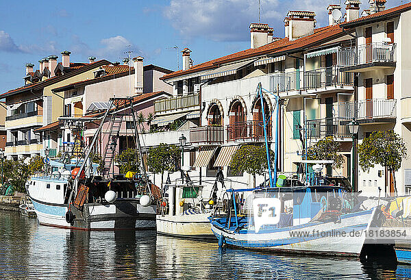Italy  Friuli Venezia Giulia  Grado  Boats moored along old town canal