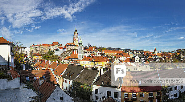 Czech Republic  South Bohemian Region  Cesky Krumlov  Panoramic view of historic old town