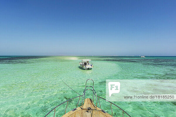 Egypt  Red Sea Governorate  Hurghada  Turquoise waters of Red Sea seen from ships bow