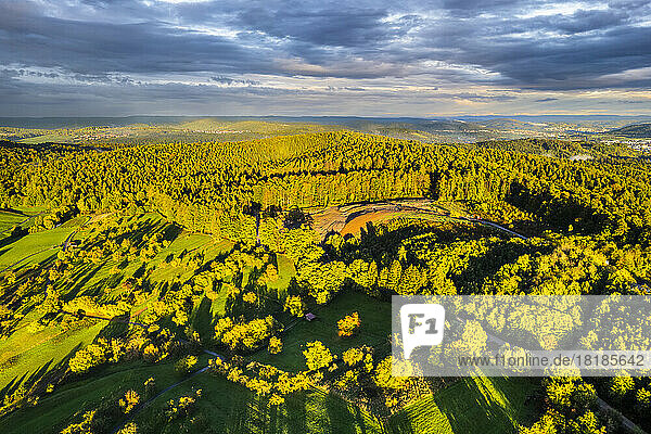 Germany  Baden-Wurttemberg  Drone view of Swabian-Franconian Forest in autumn
