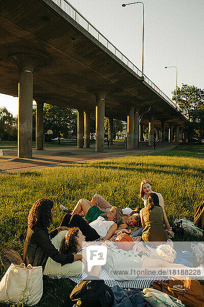 Teenage girls enjoying leisure time at park
