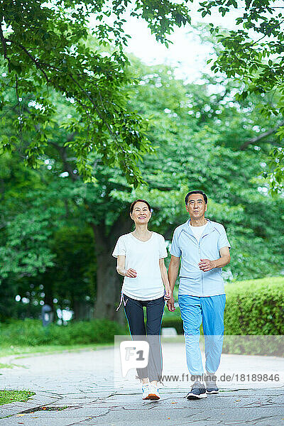 Japanese senior couple training