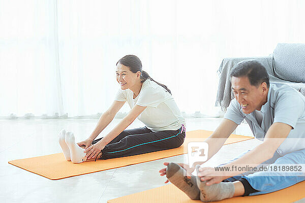 Japanese senior couple training