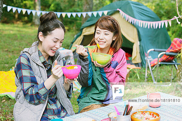 Japanese girls camping