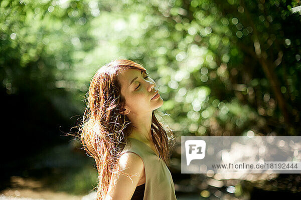 Japanese woman in the forest