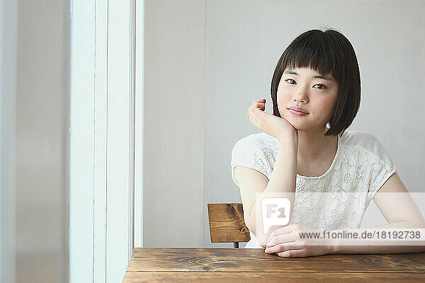 Young Japanese woman with short hair