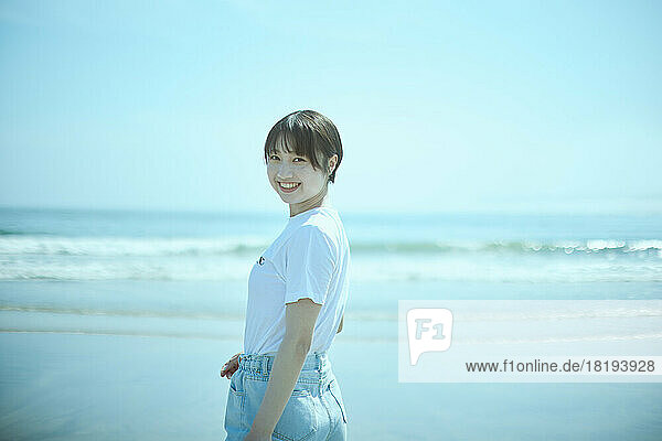 Young Japanese woman at the beach