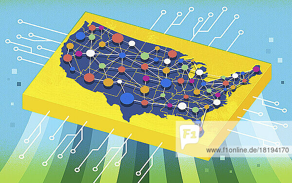 Internetverbindungen auf der Karte der Vereinigten Staaten