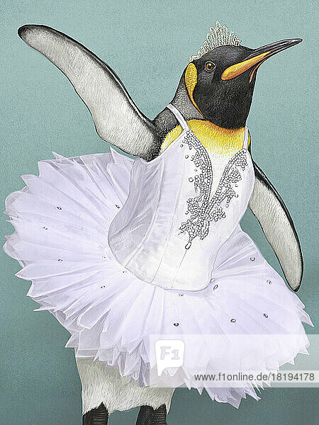 Pinguin als Ballerina verkleidet