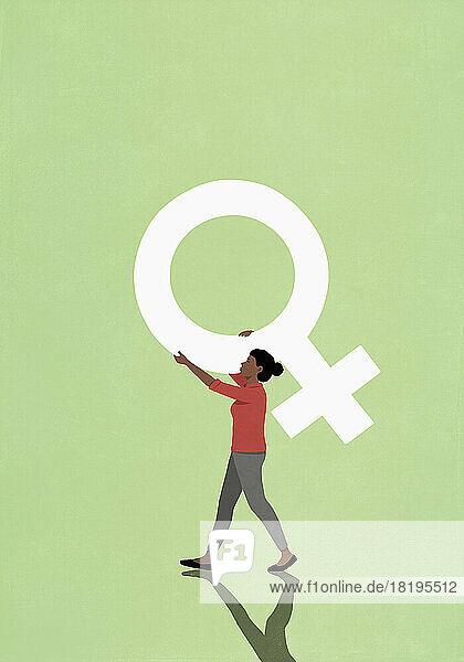Woman carrying female gender symbol