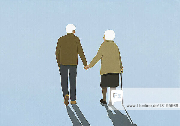 Zärtliches älteres Paar auf blauem Hintergrund