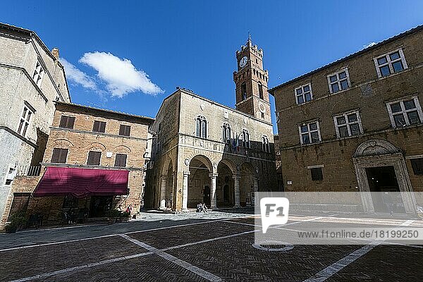 Town square of the Unesco world heritage site Historic village of Pienza Italy